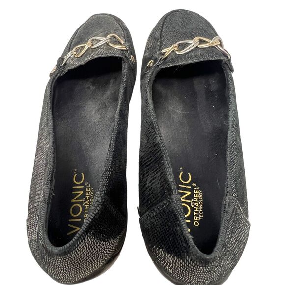 Vionic Womens Alda Black Snake Leather Slip On Loafers 8 Ortho Heel Comfort Sz 8 - Picture 6 of 7